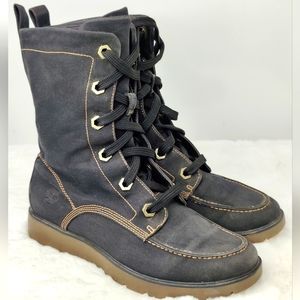 Timberland Black Canvas Moto Boots with Brown Accents